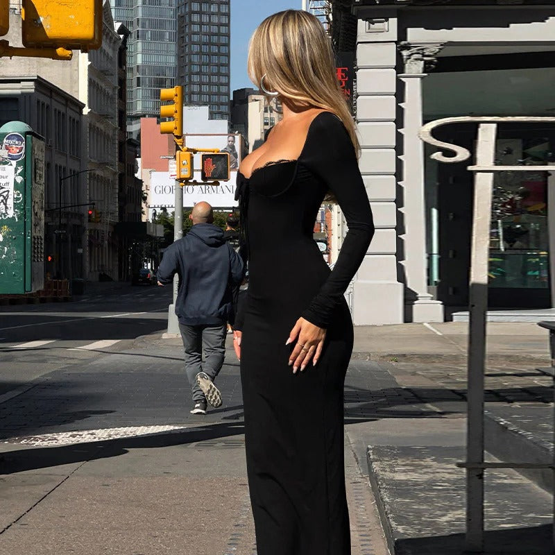 Women’s Long Sleeve Bodycon Maxi Dress - Elegant Evening Wear