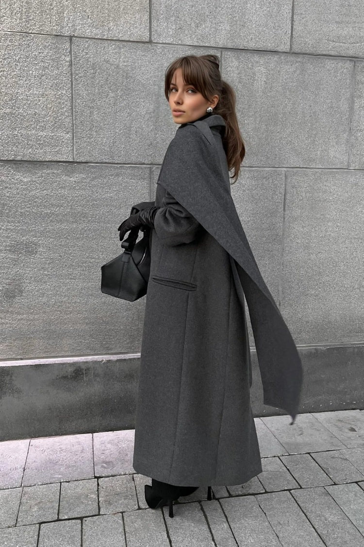 Women’s Long Cape Coat – Elegant High-Collar Overcoat