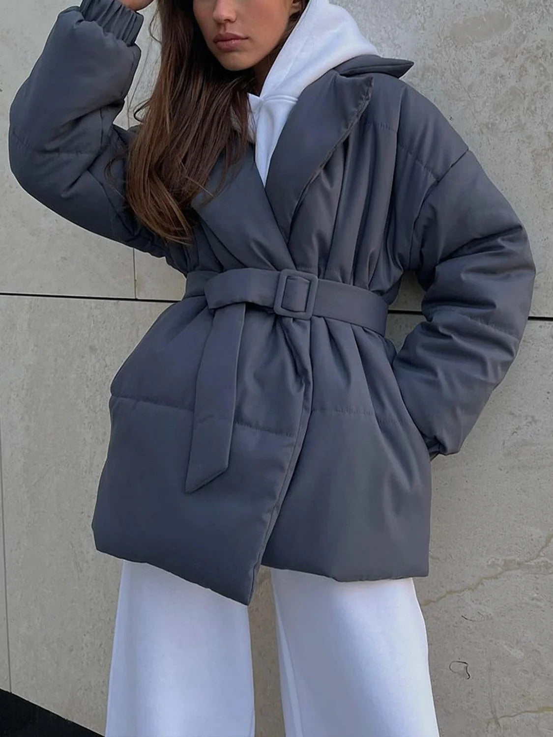Women’s Belted Puffer Jacket - Wrap Front Quilted Winter Coat