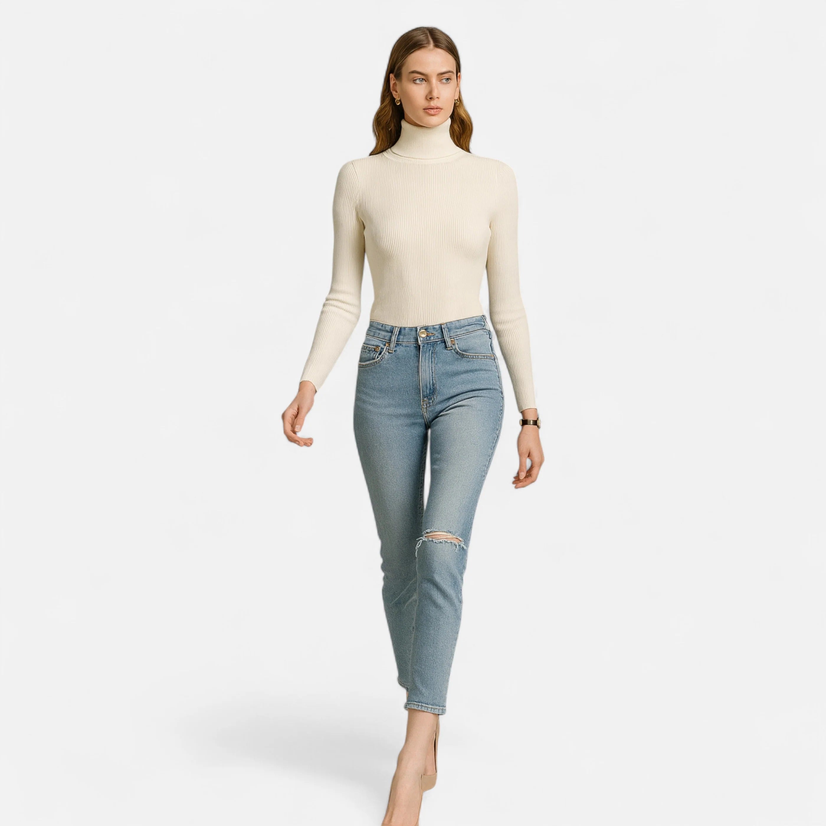 Women’s Ribbed Mock Neck Top - Slim Fit Long Sleeve Pullover