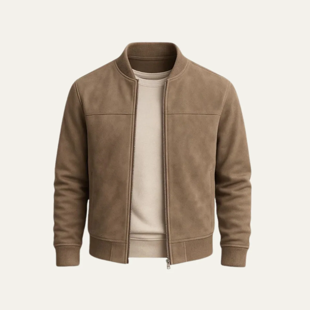 Men’s Suede Zip Jacket – Minimalist Casual Outerwear