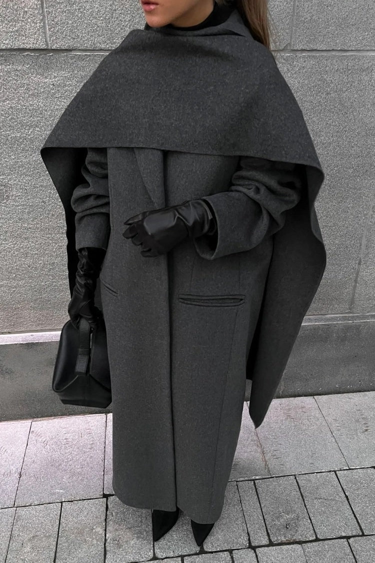 Women’s Long Cape Coat – Elegant High-Collar Overcoat