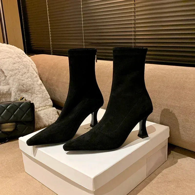 Women’s Pointed Toe Stiletto Ankle Boots - Elegant High Heel