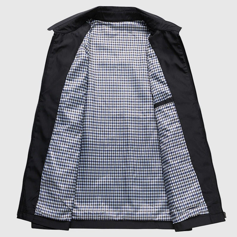 Men’s Lightweight Zip-Up Jacket - Casual Checked-Lining Outerwear