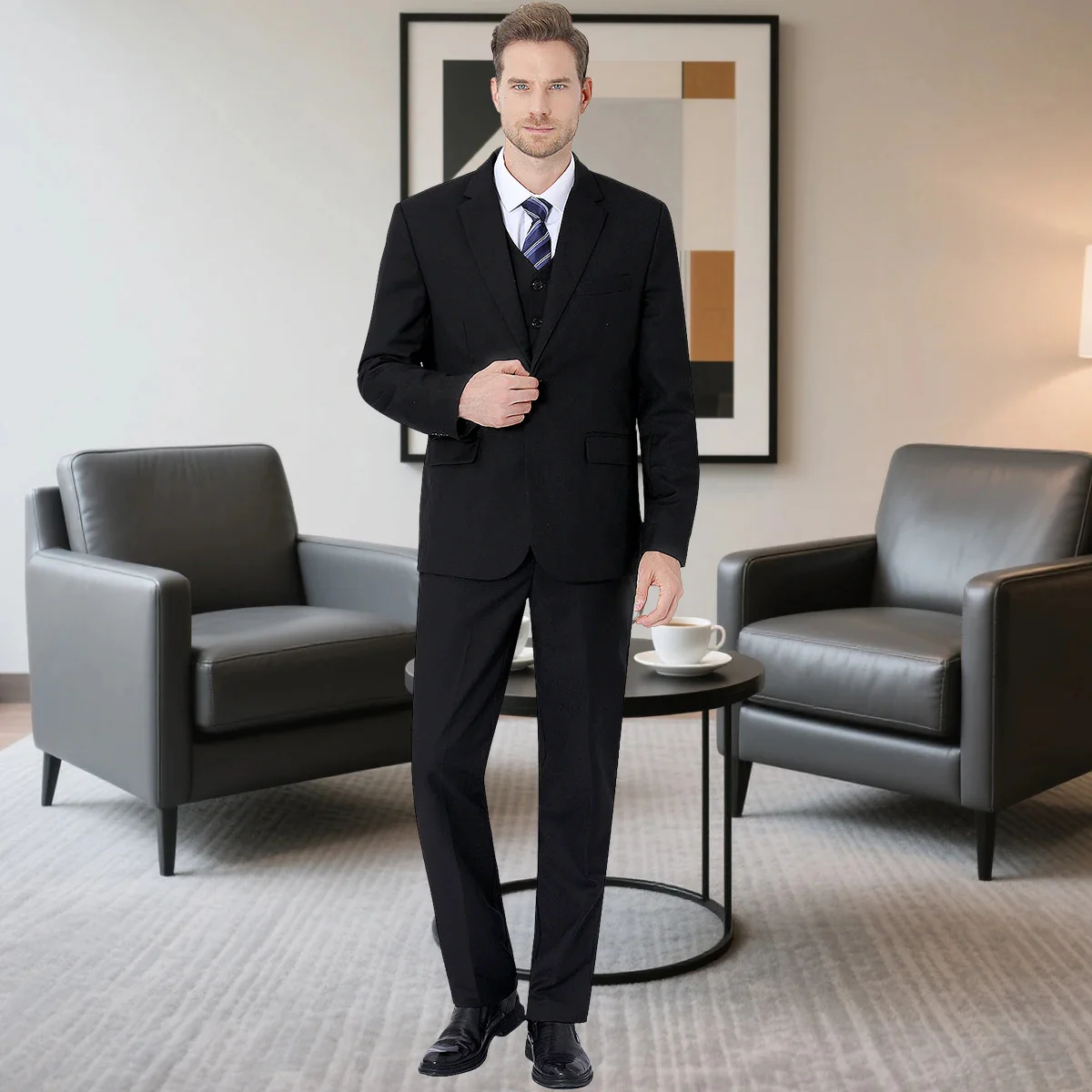 Men’s Three-Piece Tailored Suit - Classic Formal Ensemble
