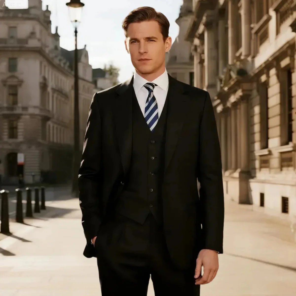 Men’s Three-Piece Tailored Suit - Classic Formal Ensemble