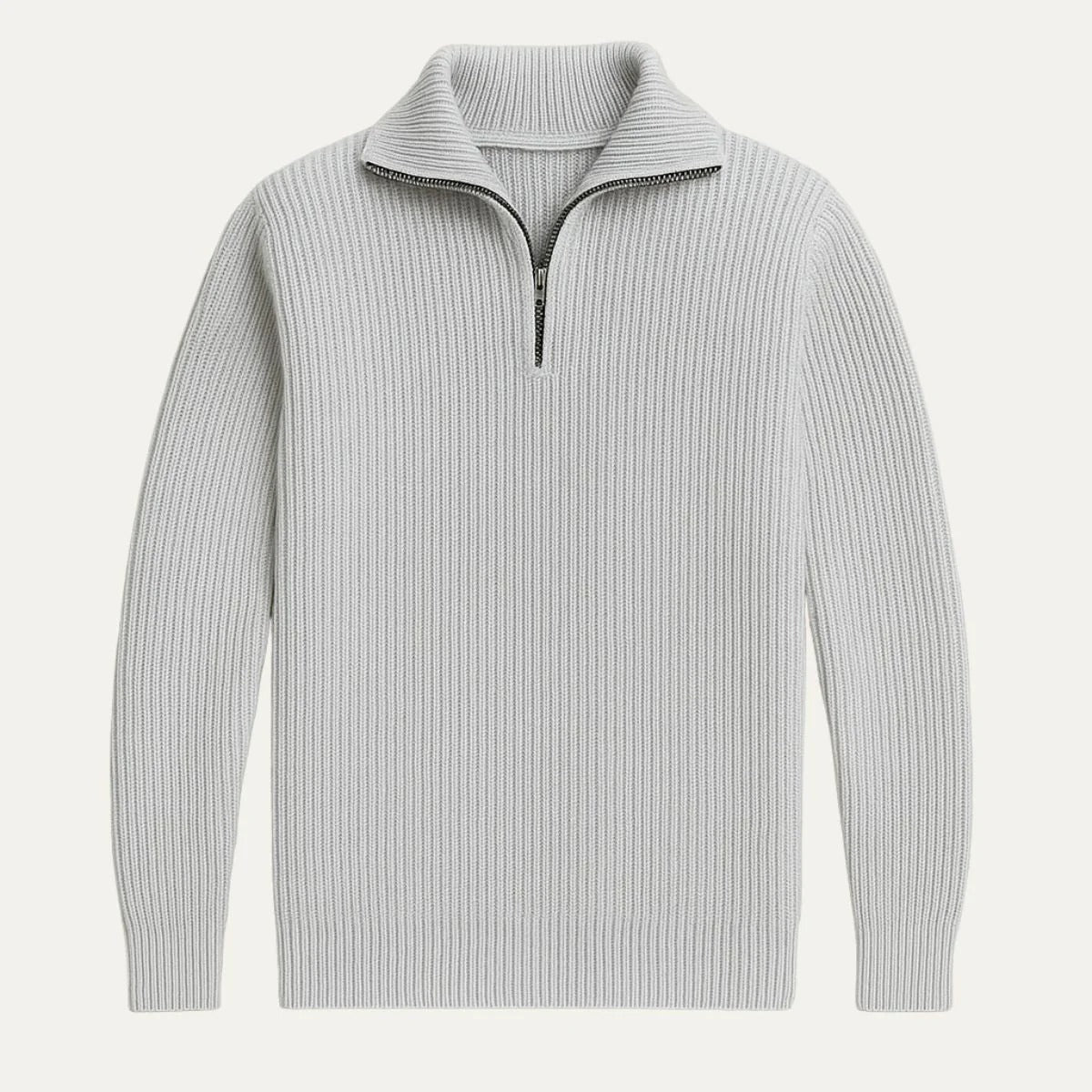 Men’s Ribbed Half-Zip Sweater - Classic Zip-Collar Knit Pullover