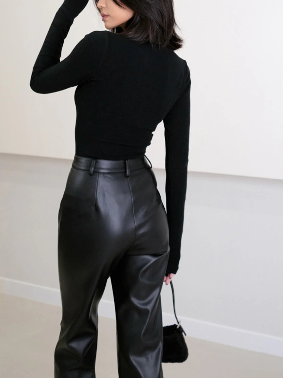 Women’s High-Waist Straight-Leg Pants - Chic Faux Leather
