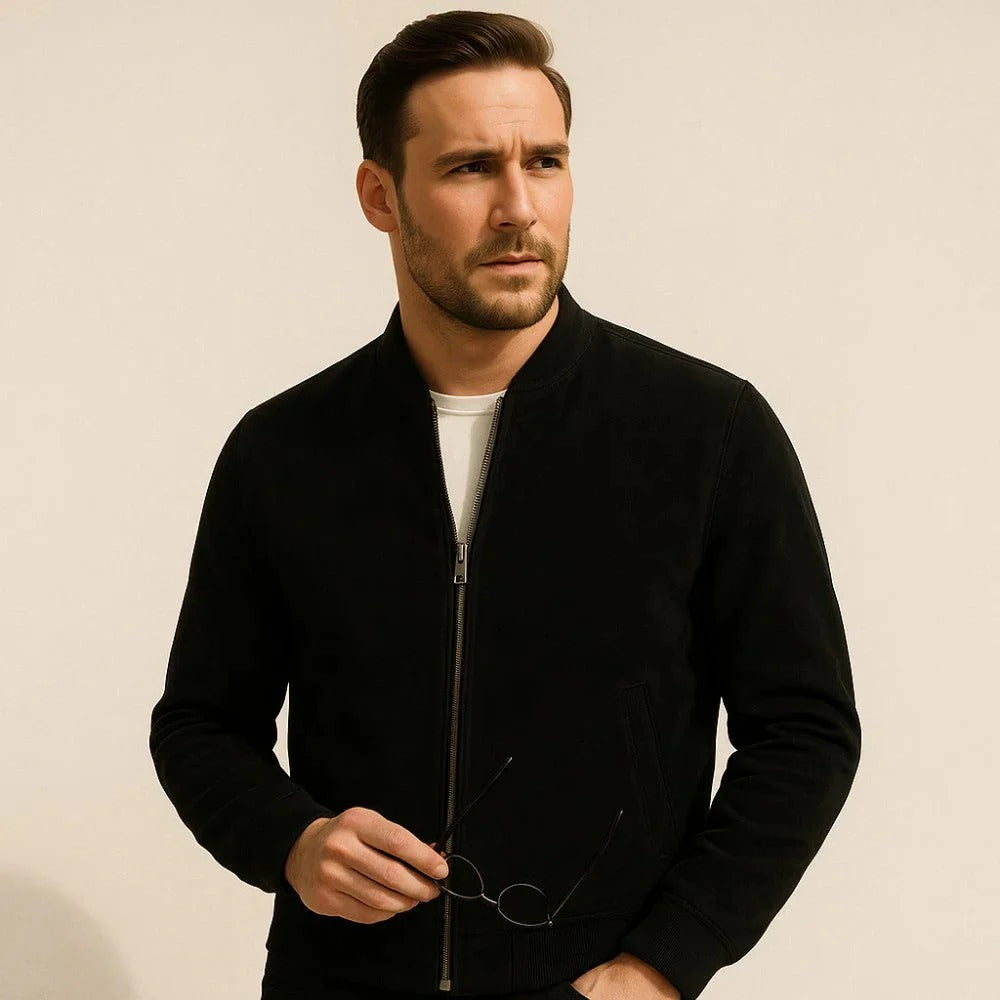 Men’s Suede Zip Jacket – Minimalist Casual Outerwear