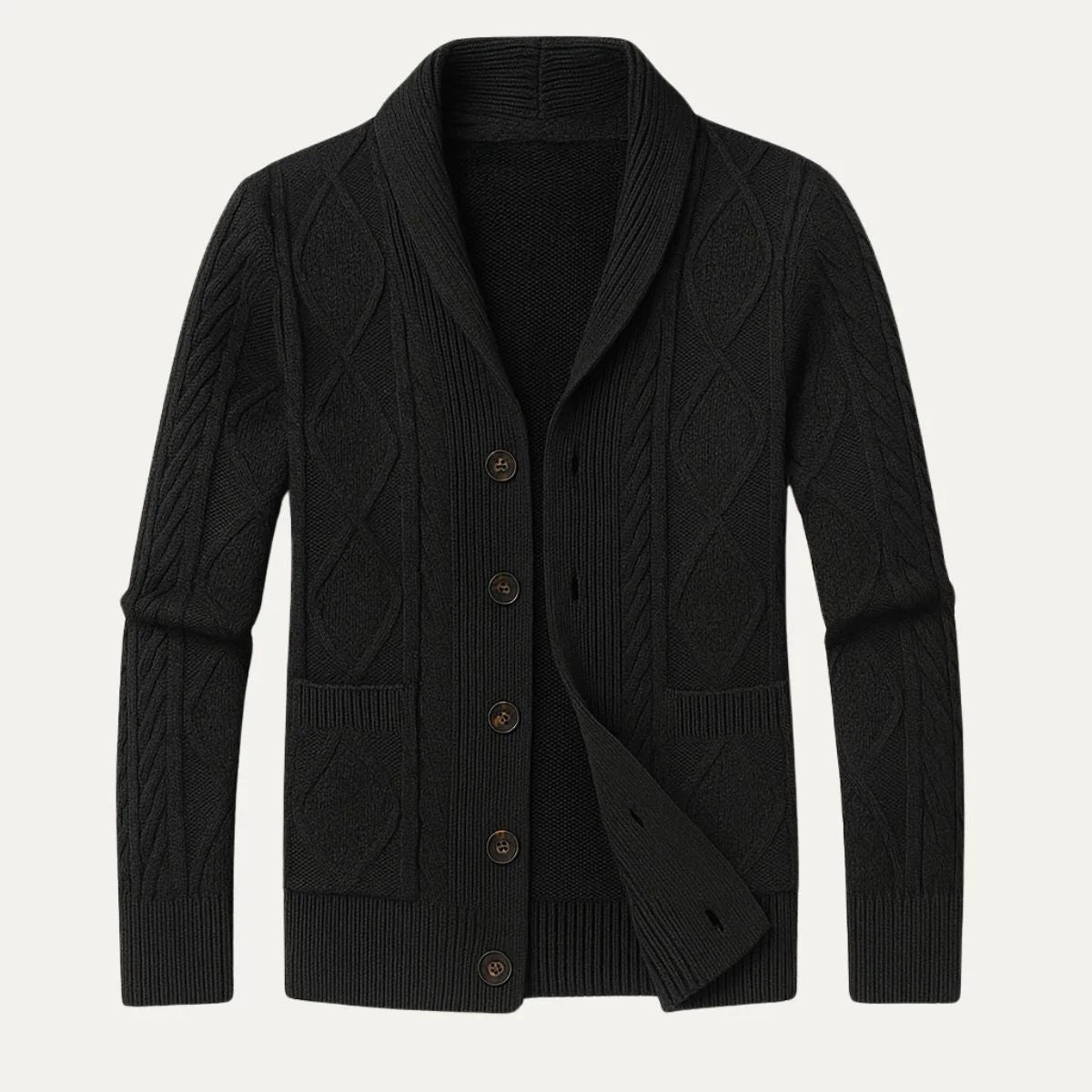 Men’s Cable-Knit Shawl Collar Cardigan - Classic Button-Up Winter Sweater