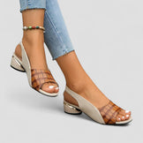 Women’s Two-Tone Slingback Block Heel Sandals - Open Toe