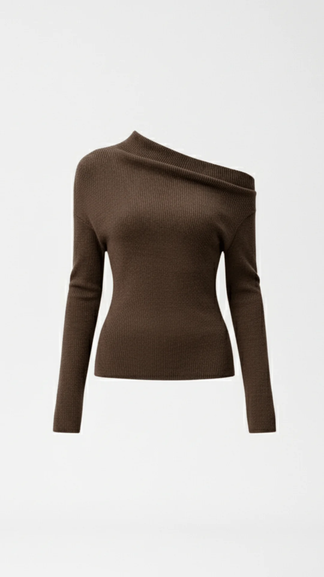 Women’s One-Shoulder Ribbed Knit Top - Asymmetric Long Sleeve