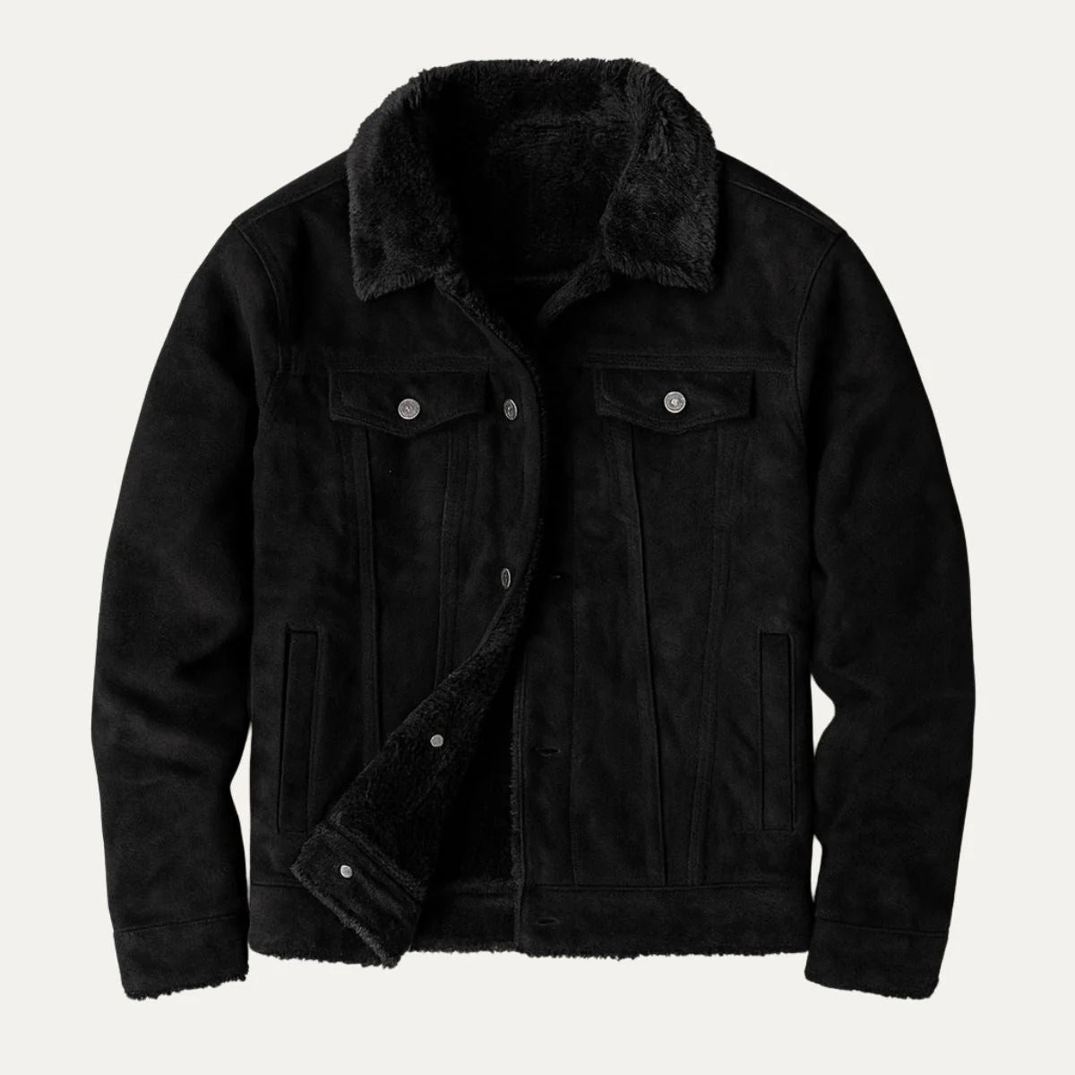 Men’s Shearling-Collar Trucker Jacket - Classic Winter Outerwear