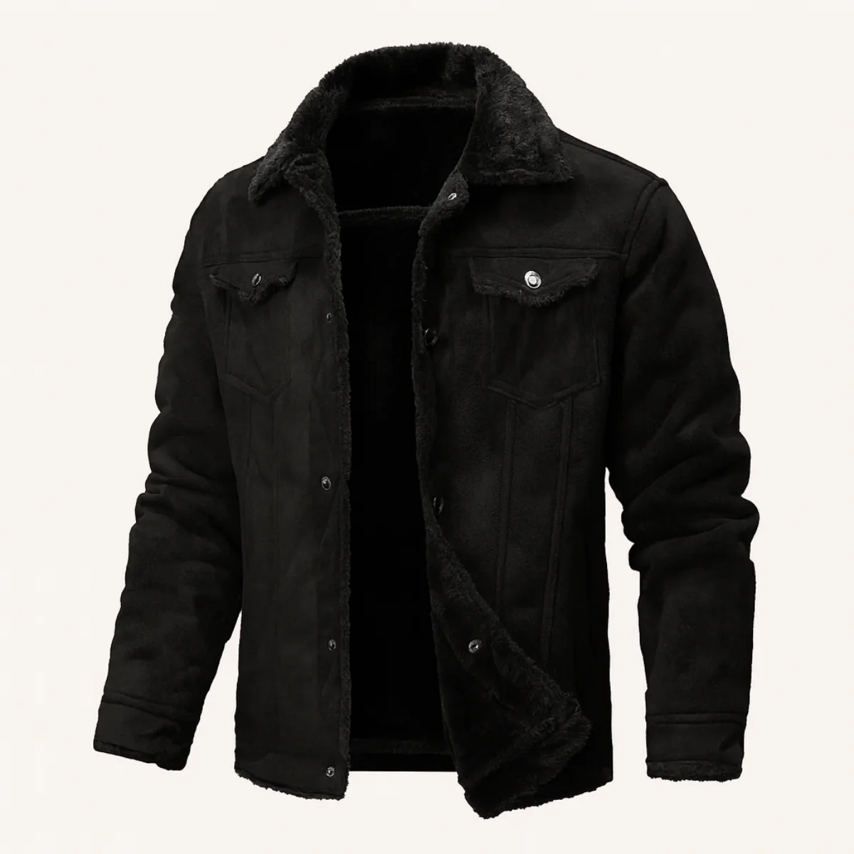 Men’s Shearling-Collar Trucker Jacket - Classic Winter Outerwear