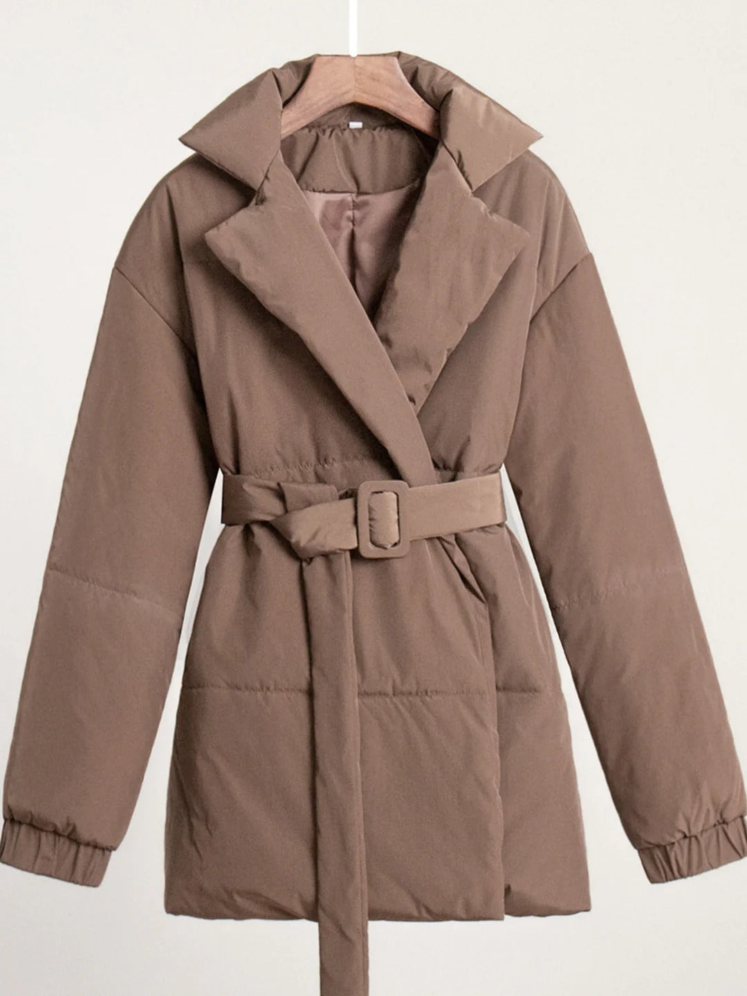 Women’s Belted Puffer Jacket - Wrap Front Quilted Winter Coat