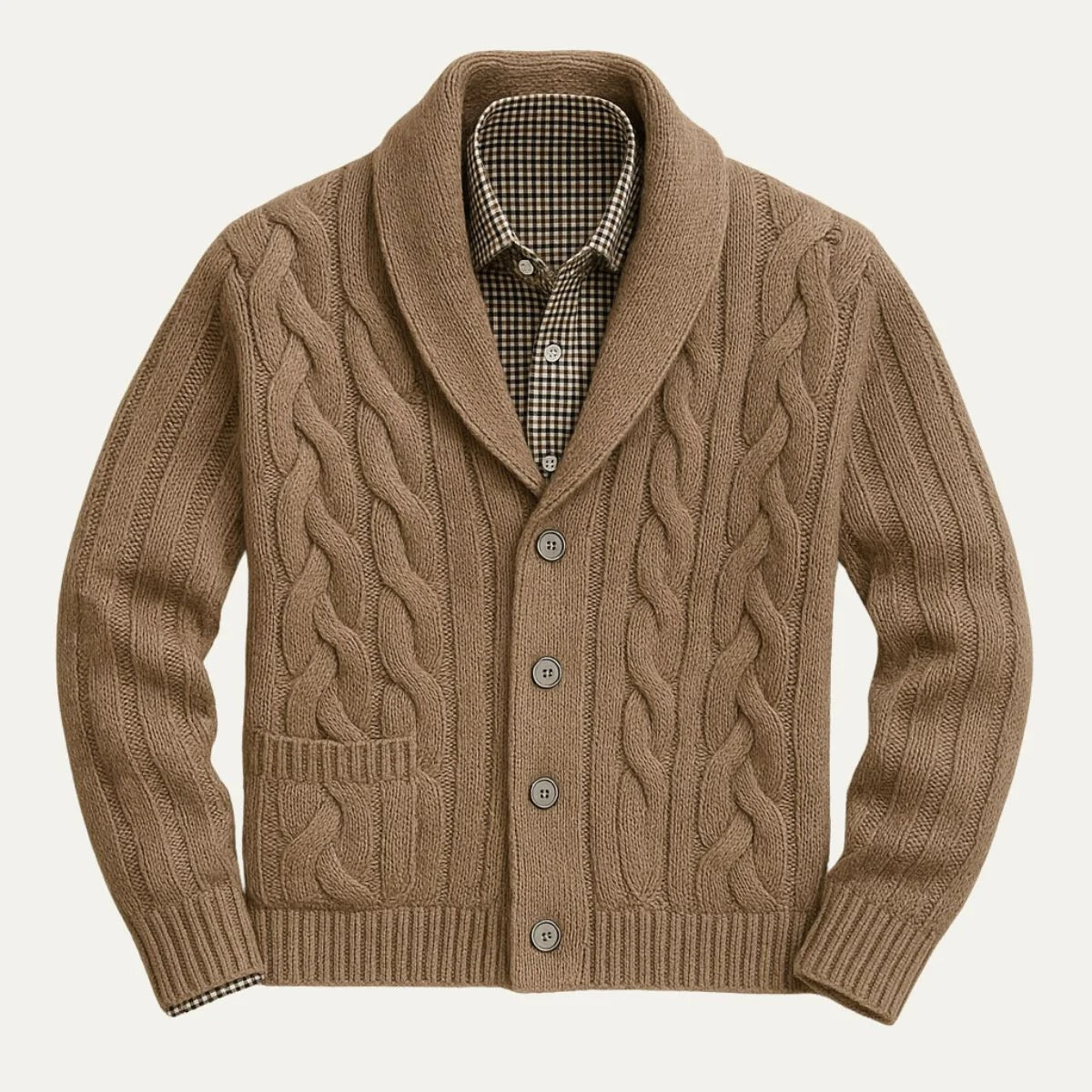 Men’s Cable-Knit Shawl Cardigan - Button-Front Knitwear