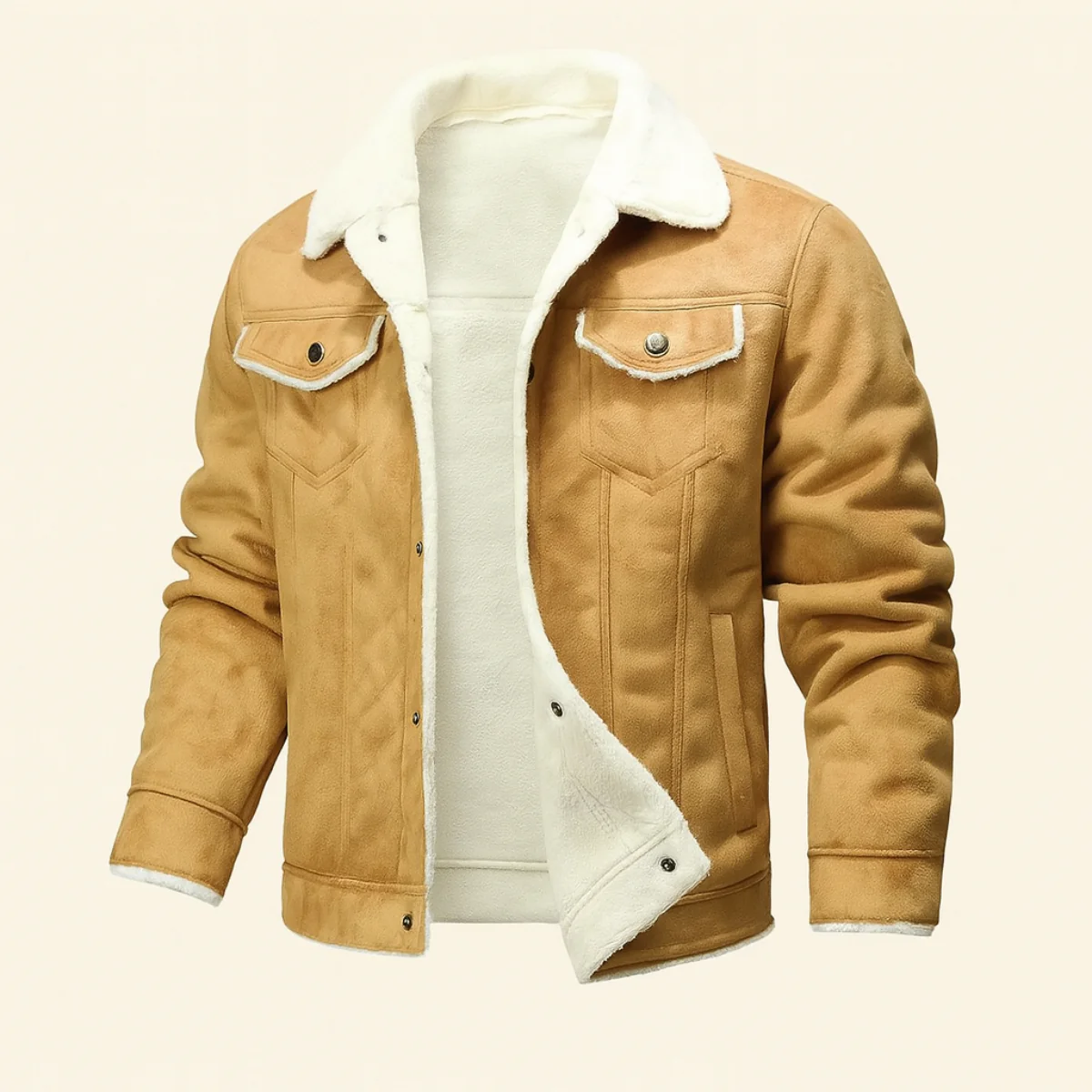 Men’s Shearling-Collar Trucker Jacket - Classic Winter Outerwear