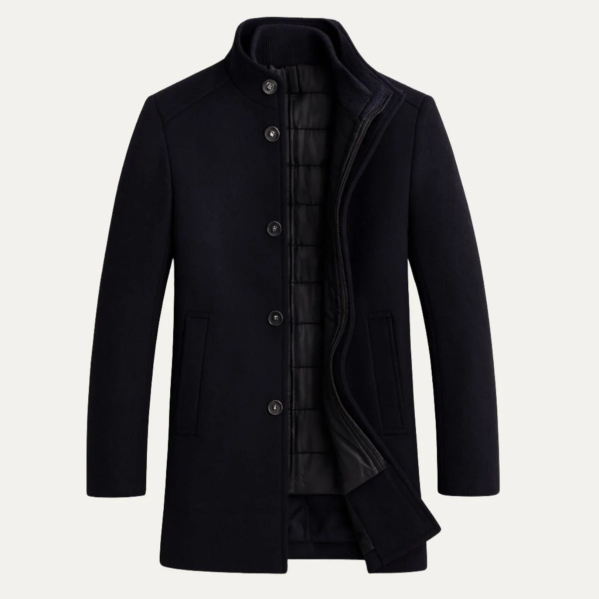 Men’s Stand-Collar Winter Overcoat - Classic Button-Up Outerwear