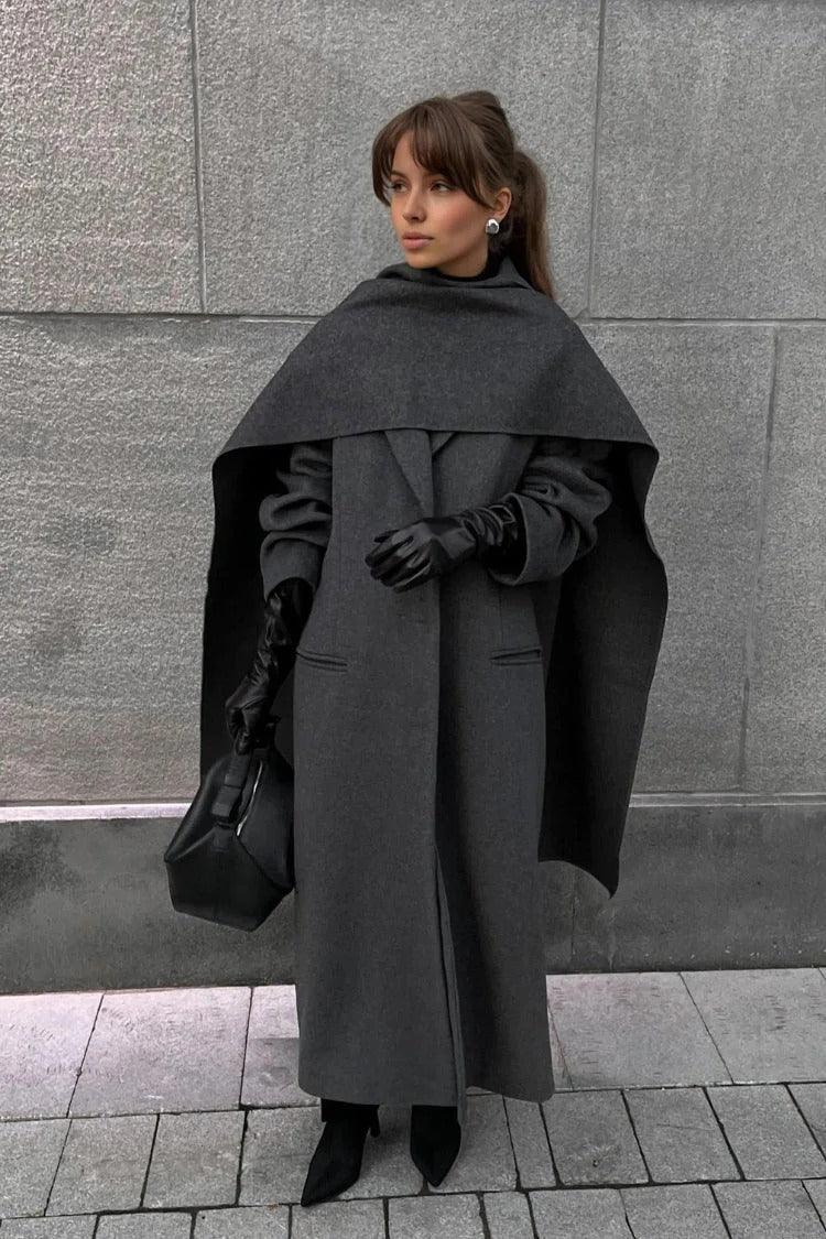 Women’s Long Cape Coat – Elegant High-Collar Overcoat