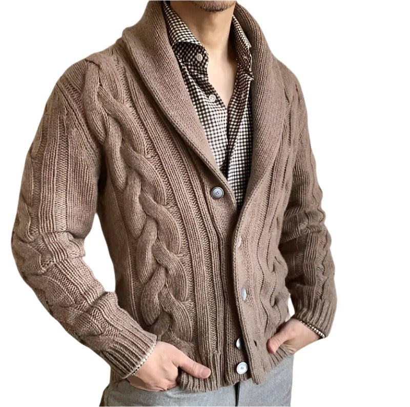 Men’s Cable-Knit Shawl Cardigan - Button-Front Knitwear