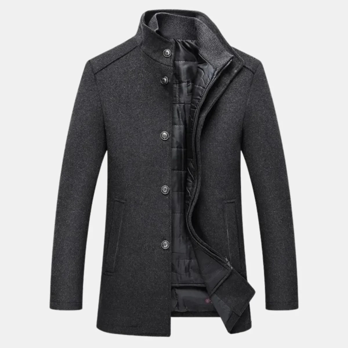 Men’s Stand-Collar Winter Overcoat - Classic Button-Up Outerwear