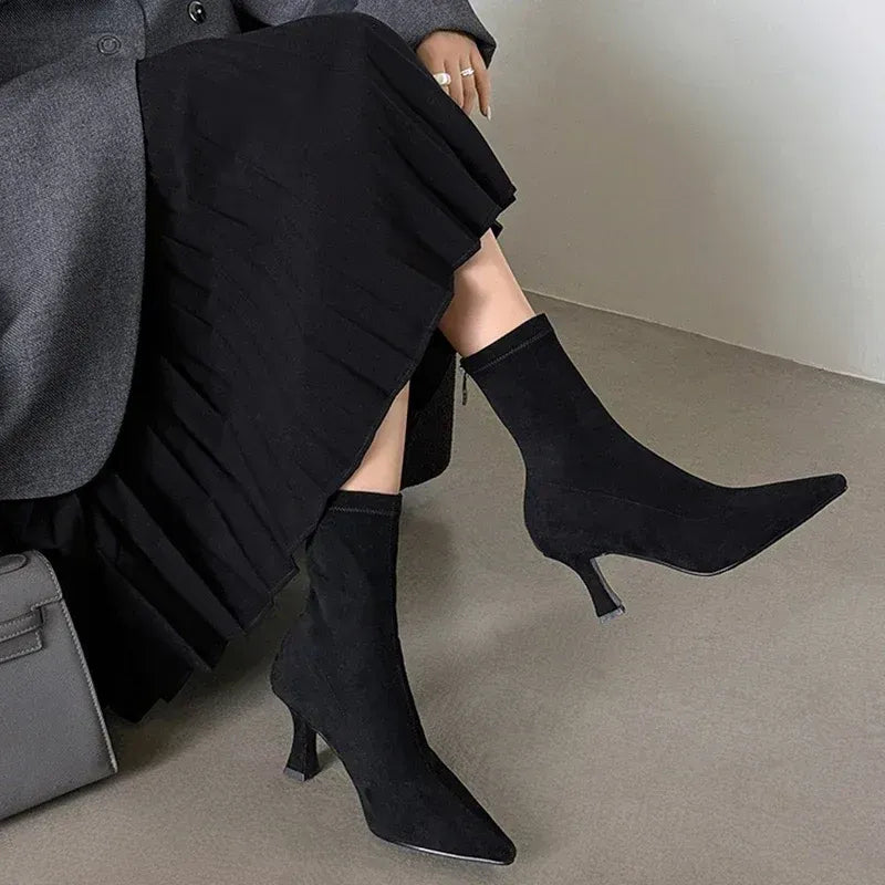 Women’s Pointed Toe Stiletto Ankle Boots - Elegant High Heel