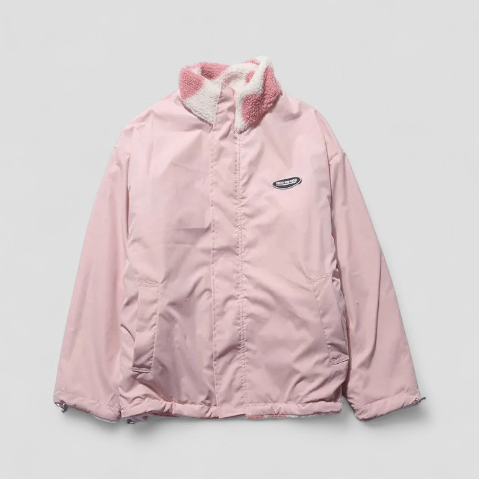 Women’s Reversible Heart Lined Puffer Jacket - Cozy Zip-Up Coat