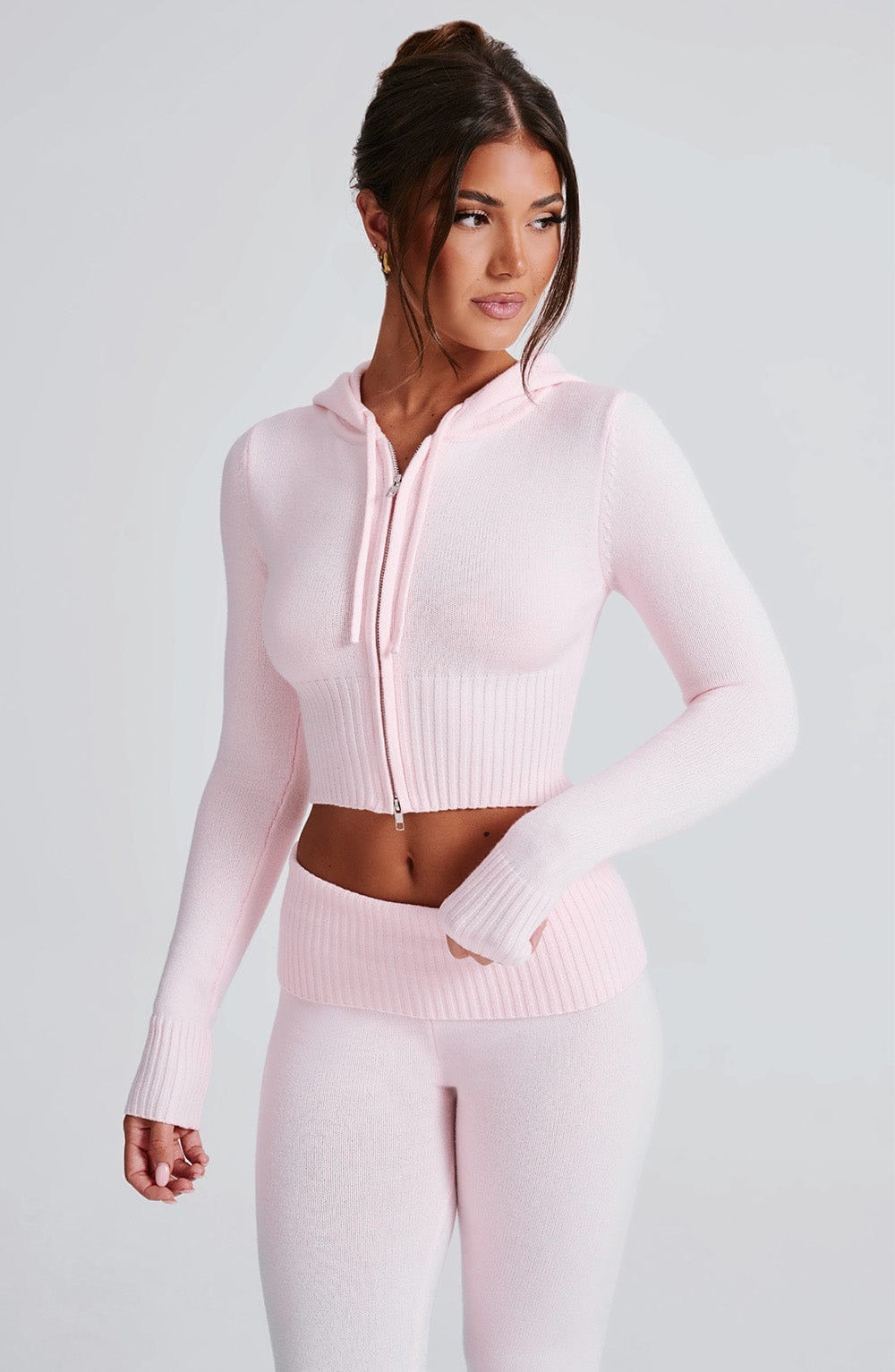 Women’s Knit Lounge Set - Soft Hooded Zip-Up Flared Pants