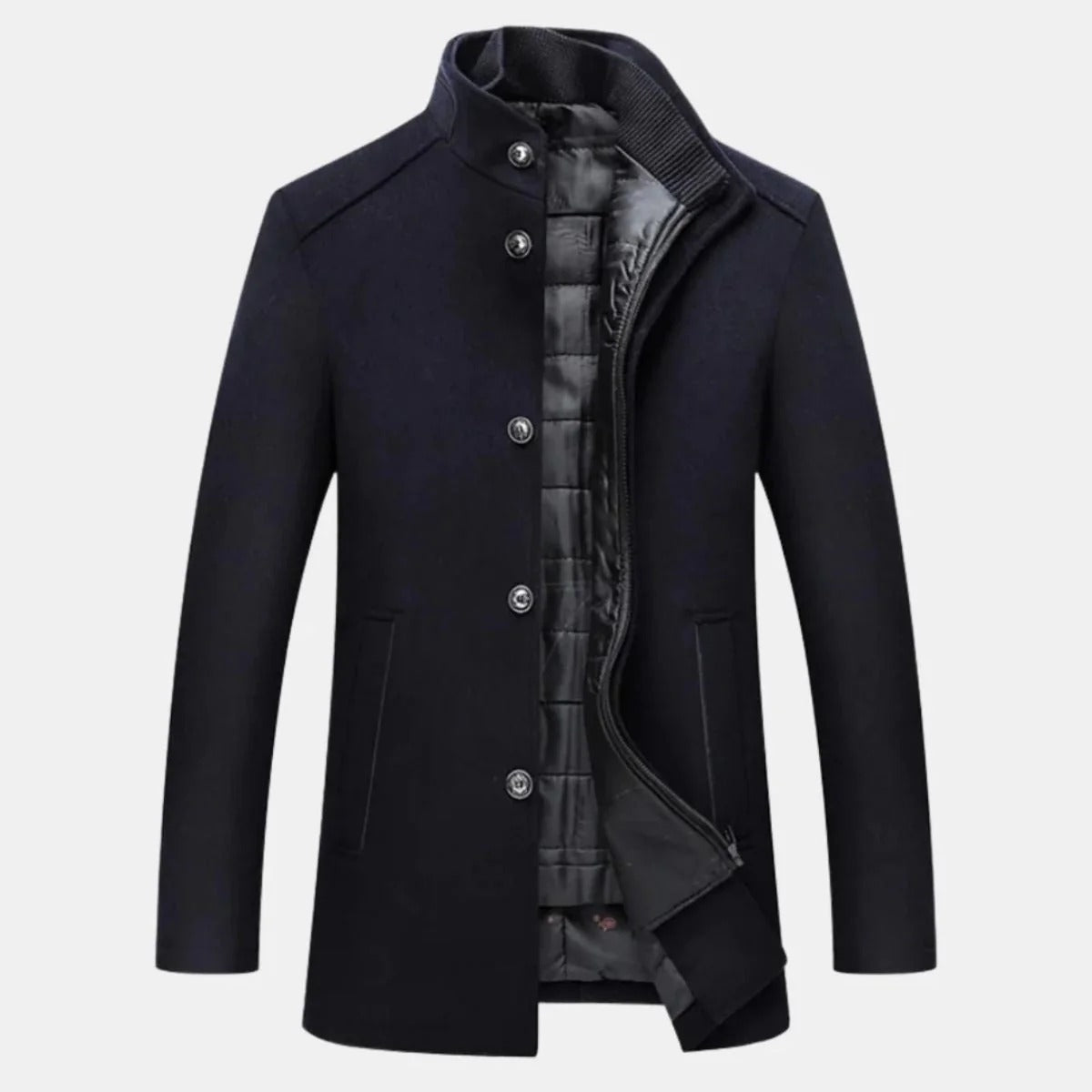 Men’s Stand-Collar Winter Overcoat - Classic Button-Up Outerwear