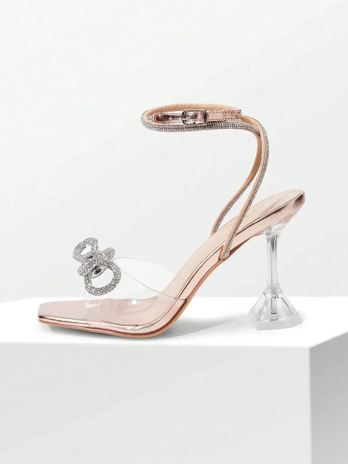 Women’s Rhinestone Ankle Strap Sandals - Clear Stiletto Heel