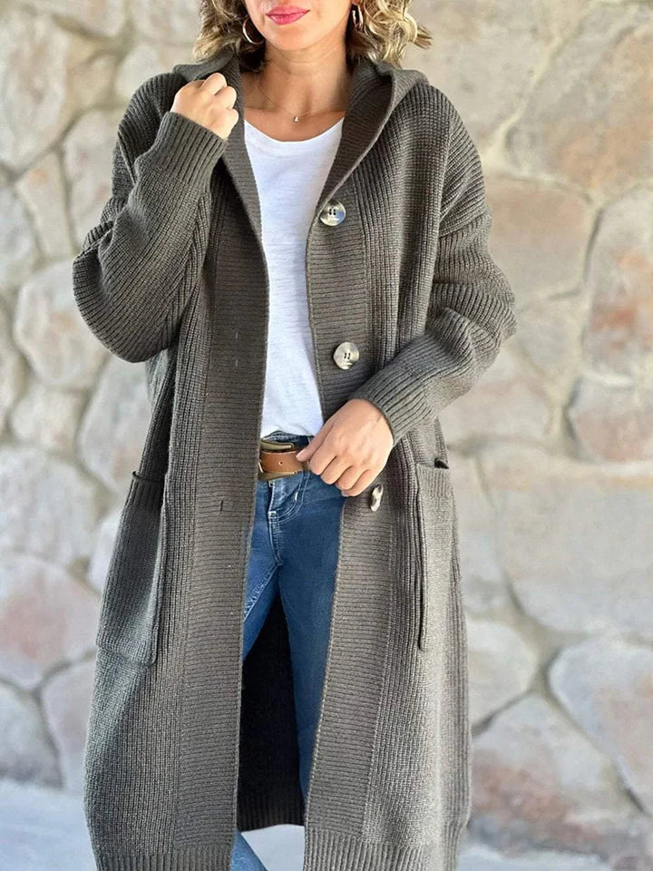 Women’s Longline Ribbed Knit Cardigan – Front Buttons & Pockets