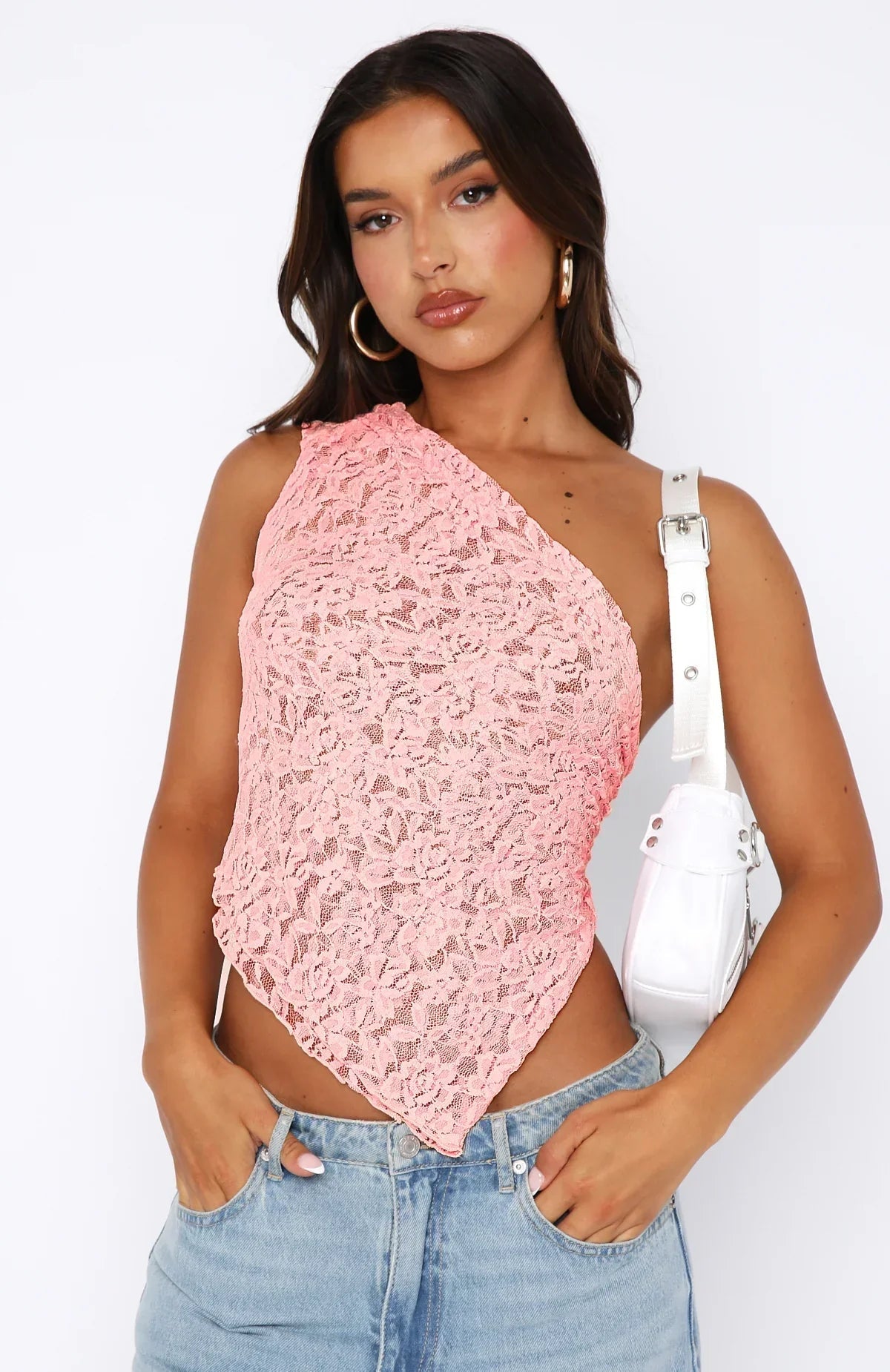Dalia - One-Shoulder Lace Tie-Back Top