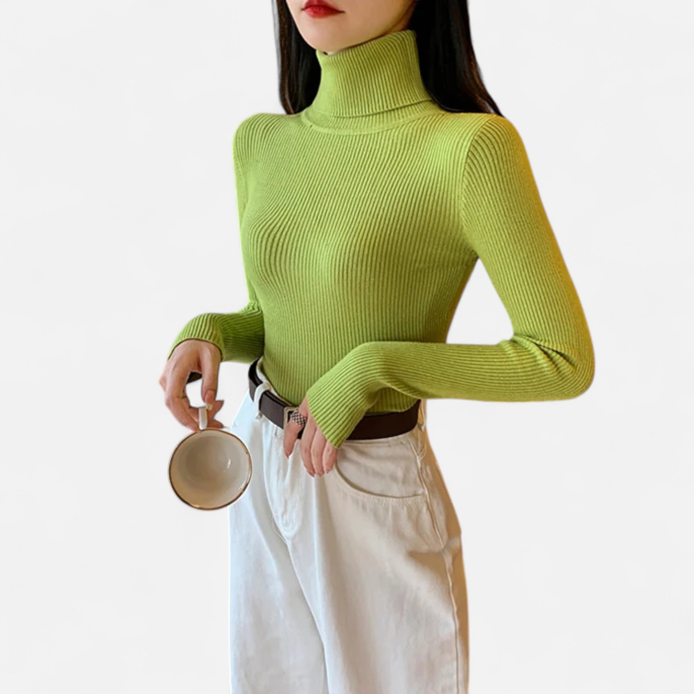 Women’s Ribbed Mock Neck Top - Slim Fit Long Sleeve Pullover