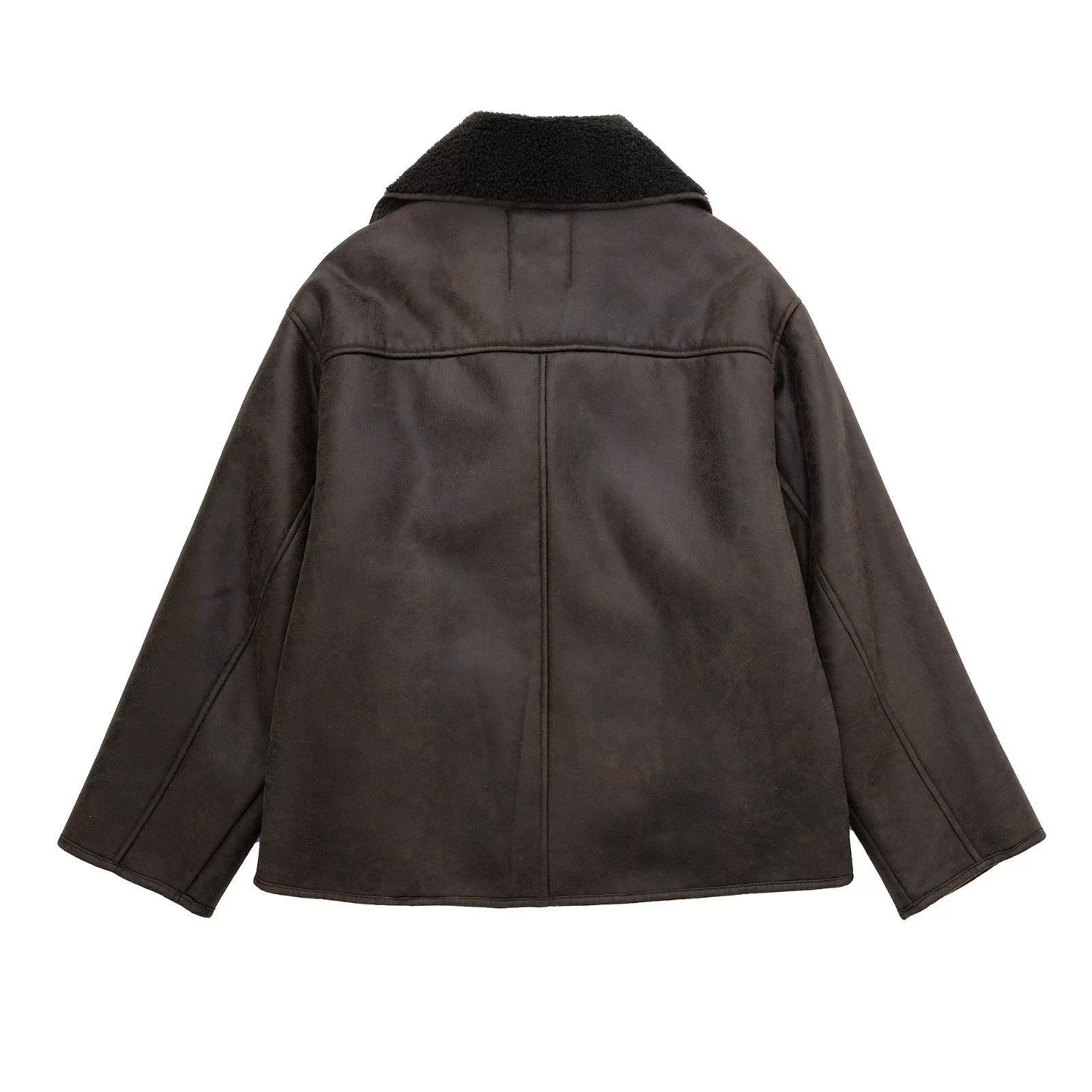 Women’s Oversized Shearling Aviator Jacket - Wide Collar Cuffed Sleeves