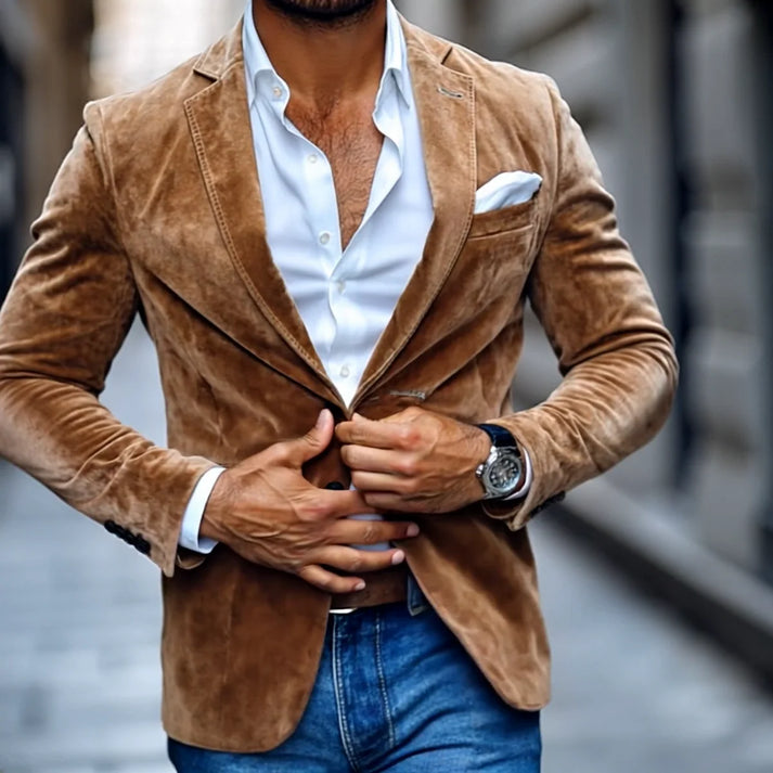 Men’s Suede Blazer - Refined Smart-Casual Elegance