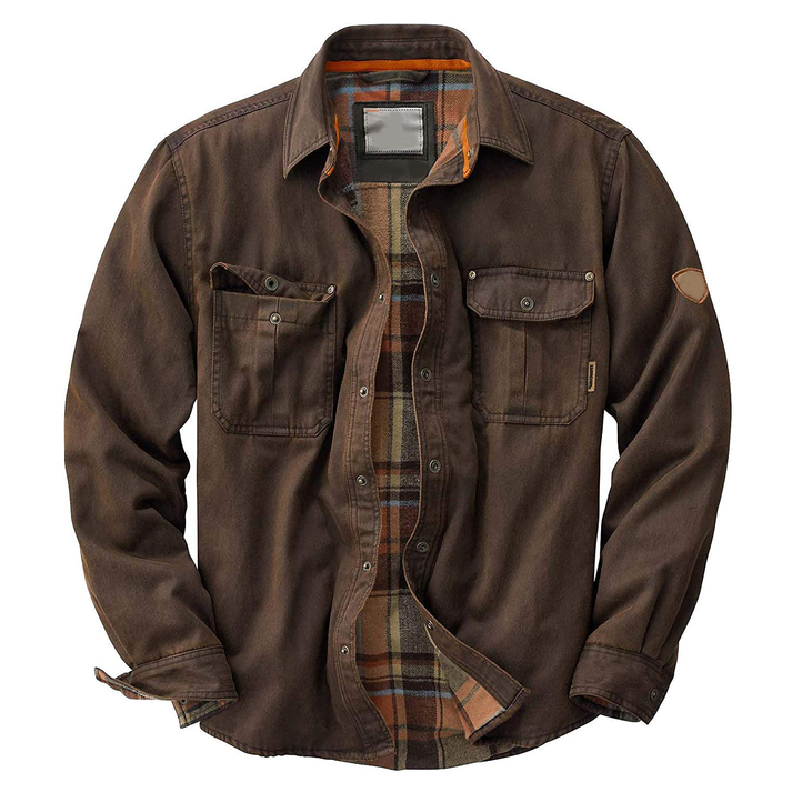 Men’s Waxed Trucker Overshirt - Classic Plaid-Lined Work Jacket