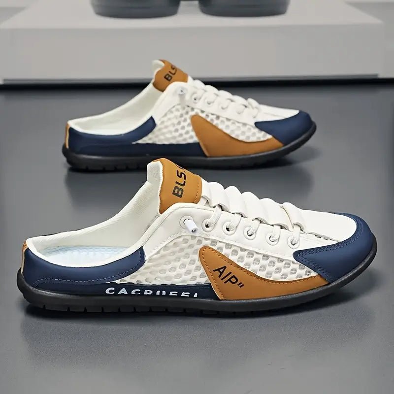 Men's Backless Lace-Up Mule Trainers Half Shoes - Beige