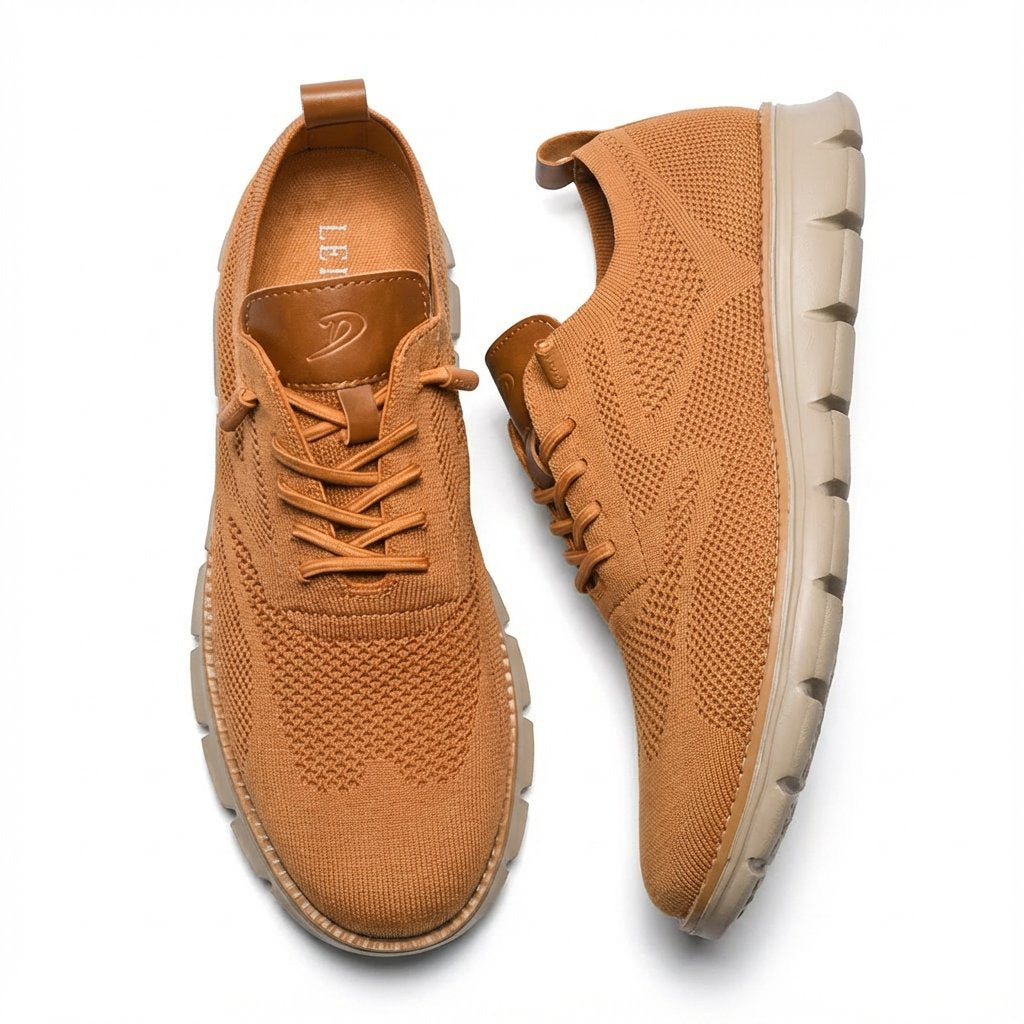 Men's Breathable Knit Lace-Up Casual Trainers - Camello