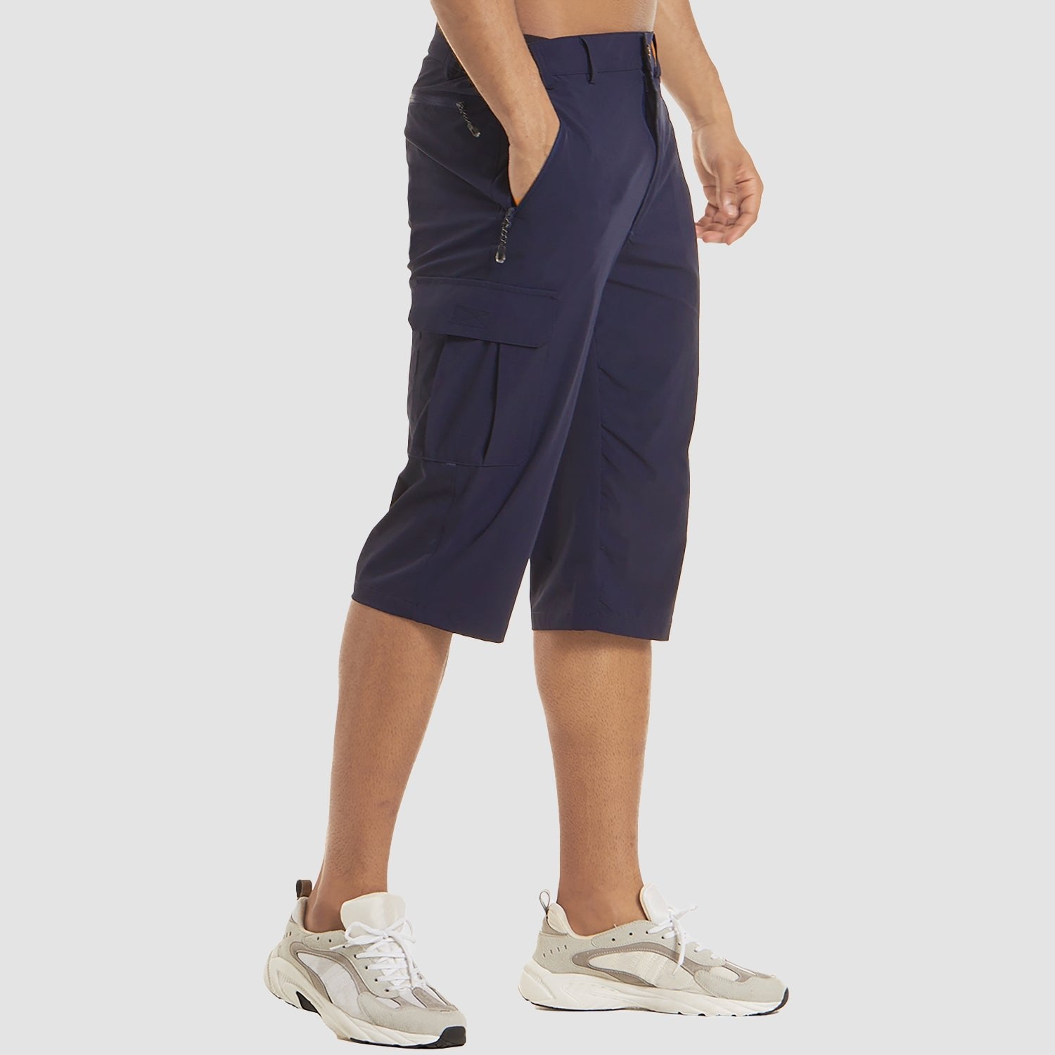 Men's Knee-Length Straight-Leg Cargo Shorts Belt Loop Button Waist