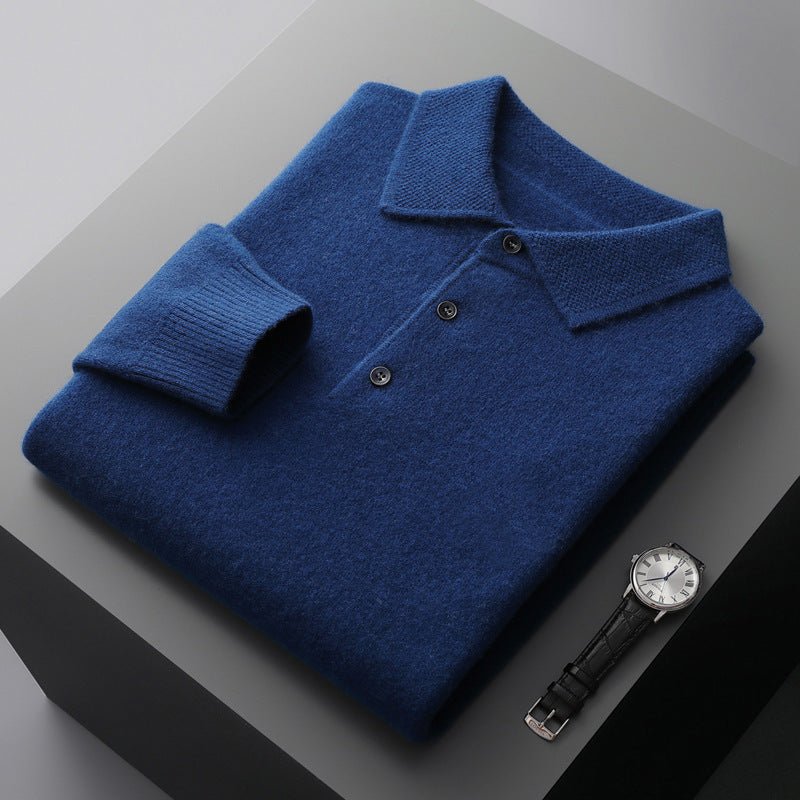 Men's Knit Long-Sleeve Three-Button Polo Jumper Regular Fit - Royal Blue