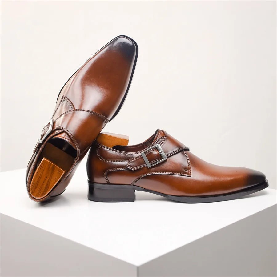 Men's Leather-Look Single Monk Strap Dress Shoes