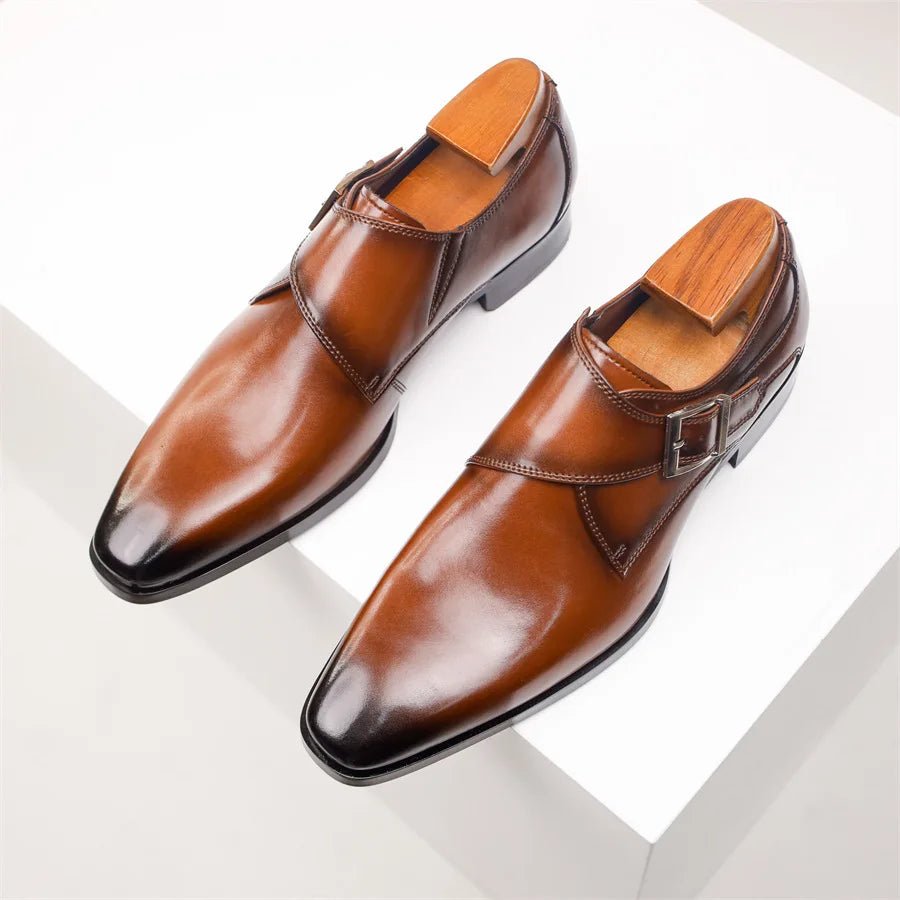 Men's Leather-Look Single Monk Strap Dress Shoes