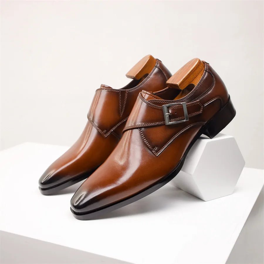 Men's Leather-Look Single Monk Strap Dress Shoes