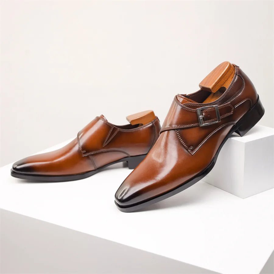 Men's Leather-Look Single Monk Strap Dress Shoes