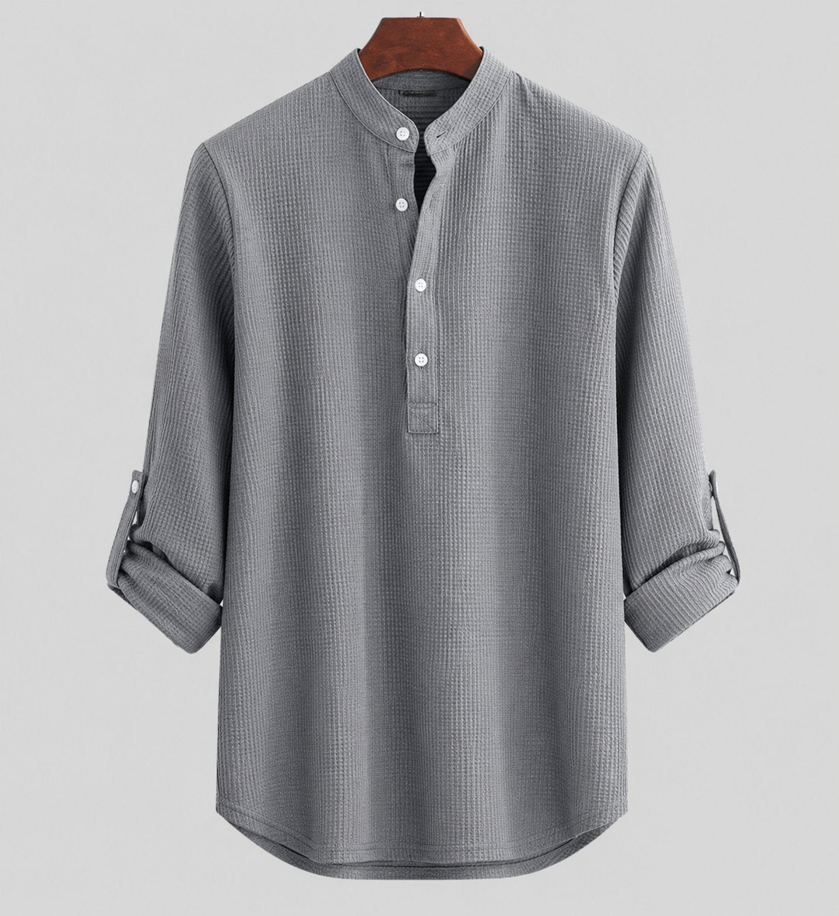 Men's Linen Henley Collarless Long-Sleeve Summer Shirt - Schwarz