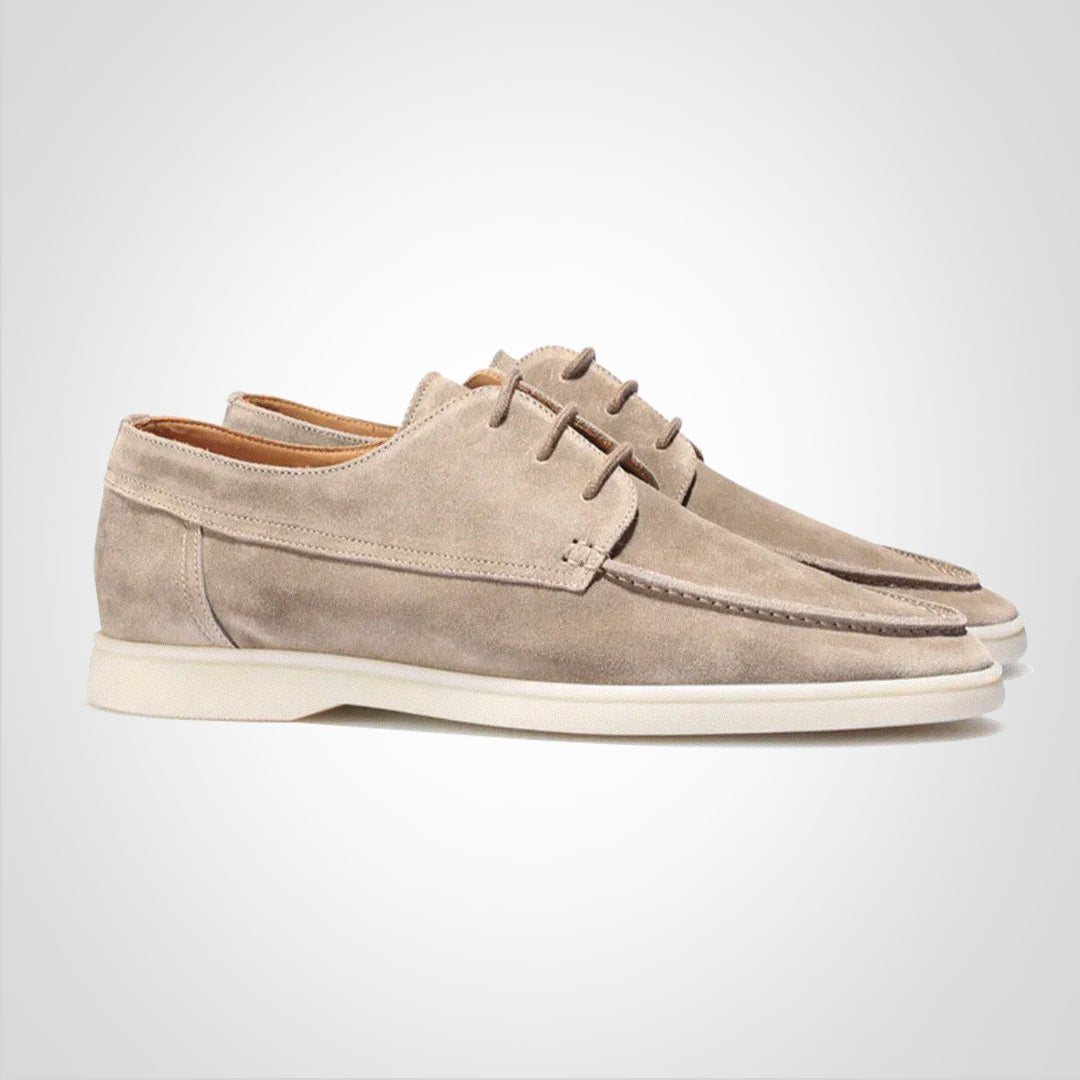 Men's Navy Suede Lace-Up Hybrid Boat Derby Loafers - Beige