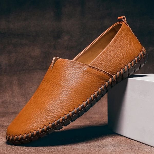 Men's Pebbled-Grain Leather-Look Slip-On Loafers - Caramel