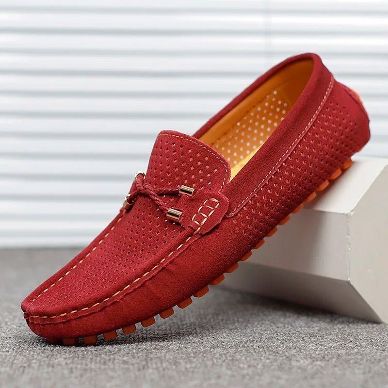 Men's Perforated Suede Slip-On Loafers Contrast Sole - Rot