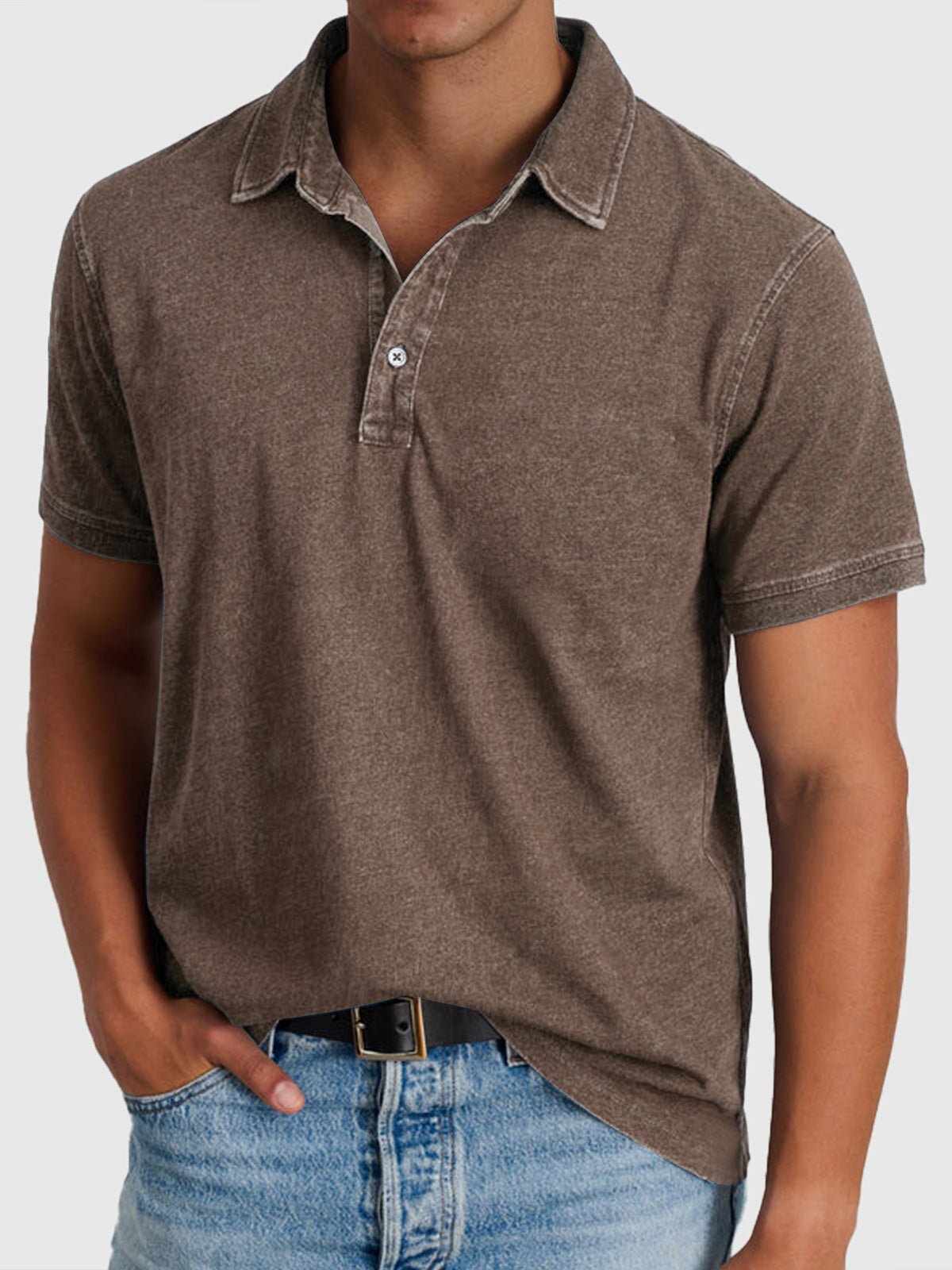 Men's Regular-Fit Cotton-Denim Short-Sleeve Polo Shirt - Brown