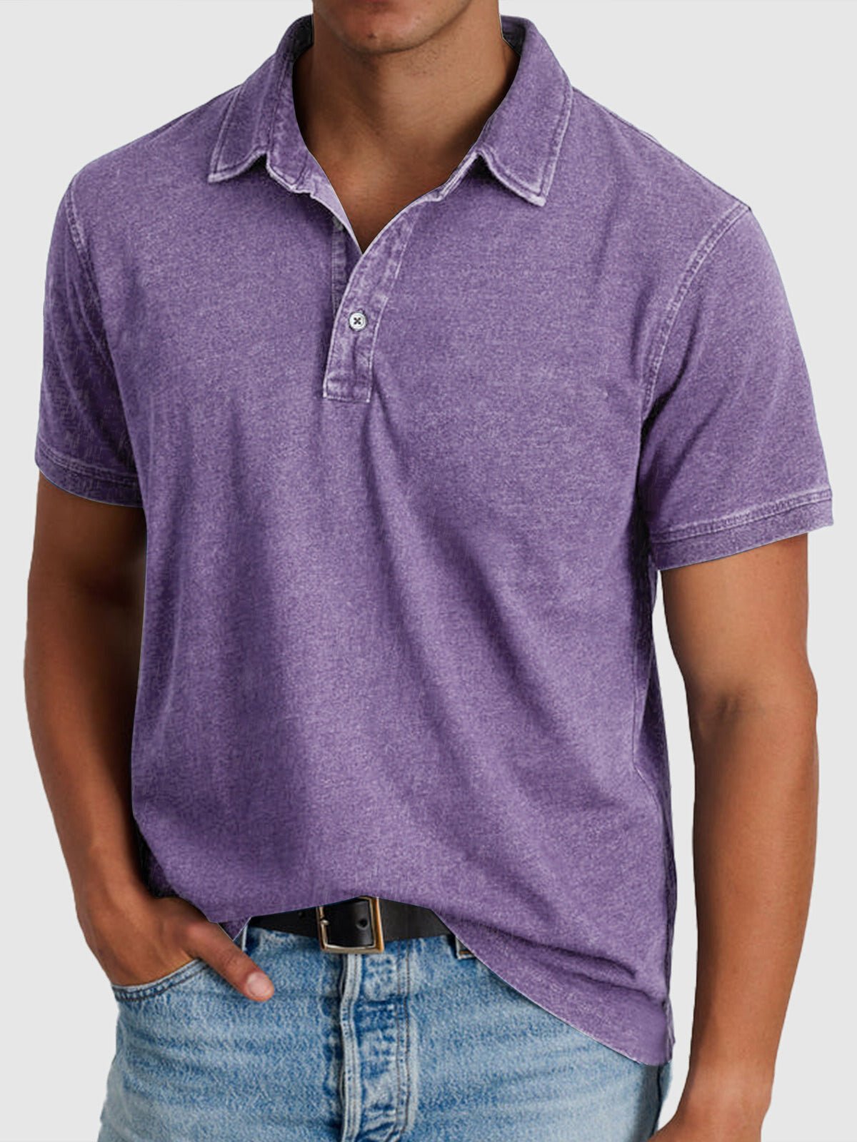 Men's Regular-Fit Cotton-Denim Short-Sleeve Polo Shirt - Purple